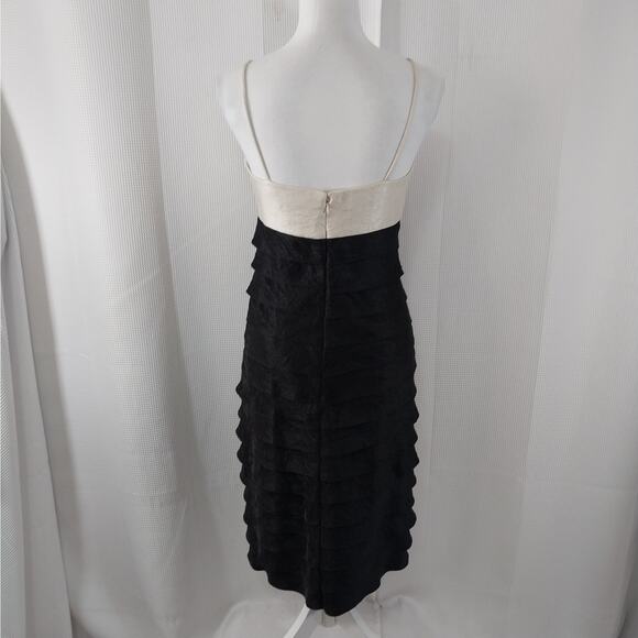 JESSICA HOWARD! CREAM OVER BLACK PETIT-RUFFLED/LAYERED MIDI DRESS! SZ 8 - Picture 7 of 8